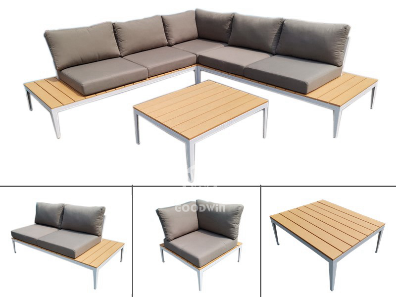 L-förmiger Outdoor-Möbel-Aluminiumrahmen mit Poly-Holz-Sofagarnitur