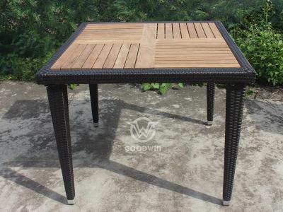 Gartenmöbel Rattan Esstisch mit Teakholz-Tischplatte