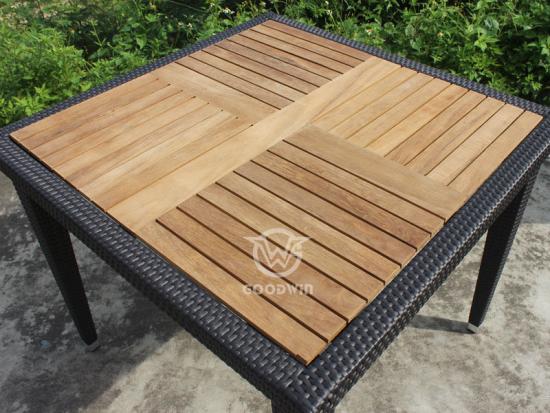 Square Rattan Dining Table With Teak Tabletop