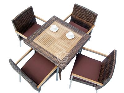 4-Sitzer Gartenmöbel Teak Rattan quadratischer Esstisch Set
