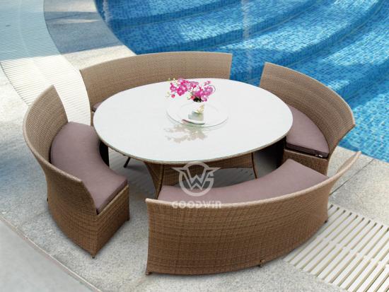Outdoor Rattan Dining Set With Long Bench