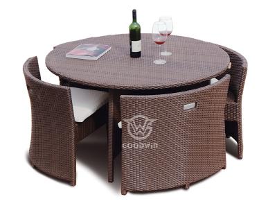5-teiliges, platzsparendes Design-Set für den runden Esstisch aus Rattan im Freien
