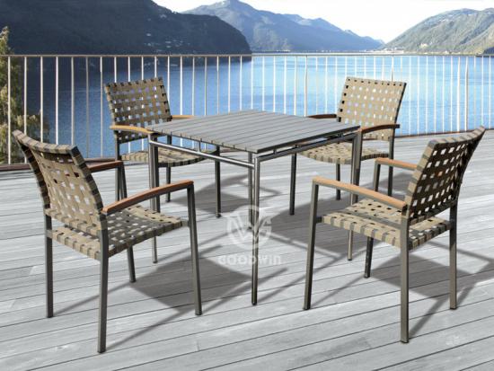 All Weather Metal Frame Strap Dining Chairs Set