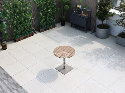 Runder Esstisch mit Aluminiumrahmen, Kunststoff-Holzplatte